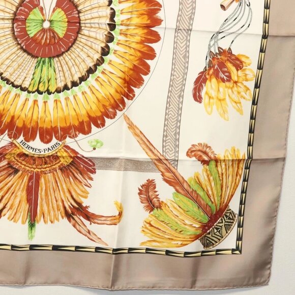 HERMES Carre 90 Scarf ""BRAZIL"" Silk Beige Auth am9005 - Picture 7 of 14